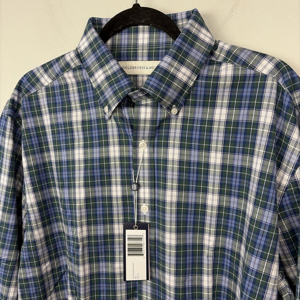 Holderness & Bourne Mens XL The Andrews Shirt SAG‎ Tailored Fit Stretch Plaid